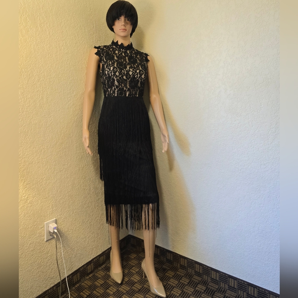 SHEIN Black Sleeveless Mock Neck Sheath Dress
